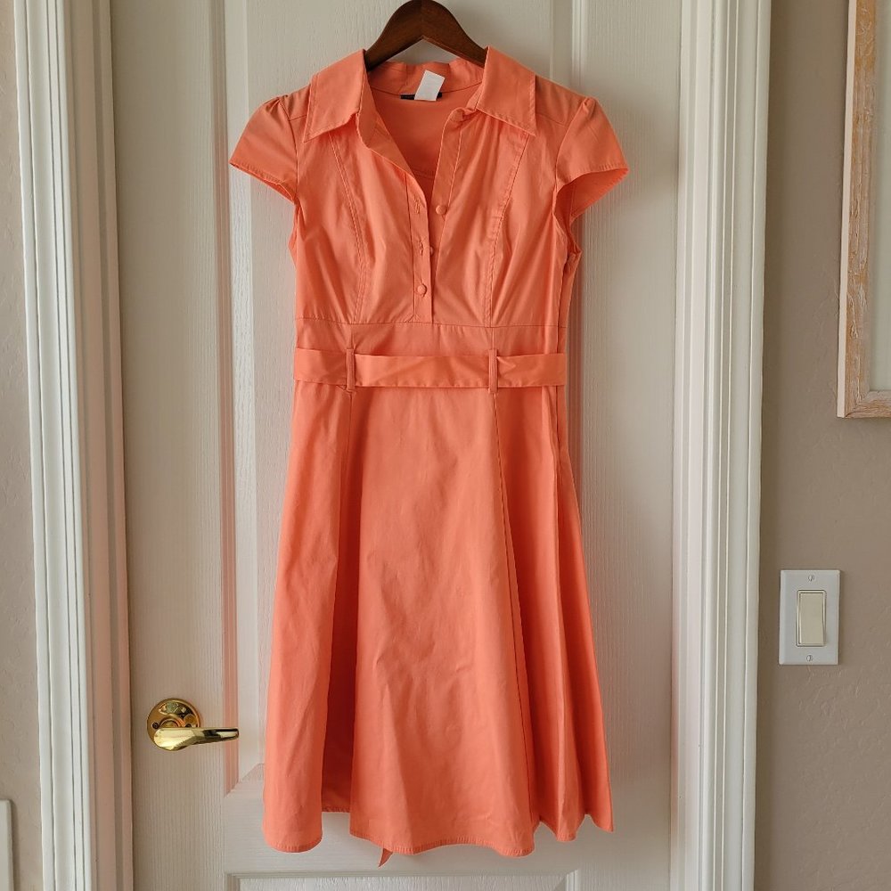 50's Retro Style Peach Dress With Belted Waist and Cap Sleeves Size SM - Picture 1 of 3